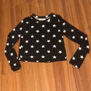 Super cute white star tight long sleeve crop